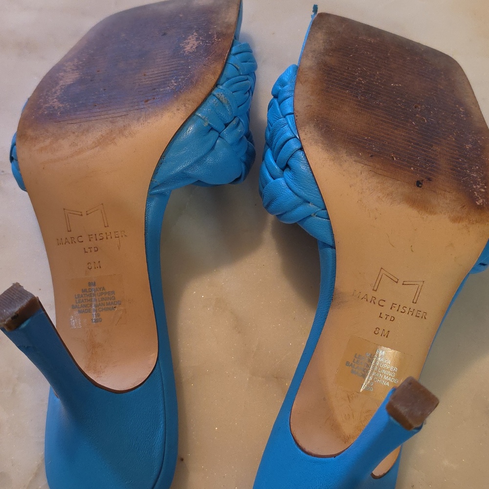 Marc Fisher Draya Bermuda Blue Braided Square-Toe High Heel Mule Size 8 - Picture 3 of 4